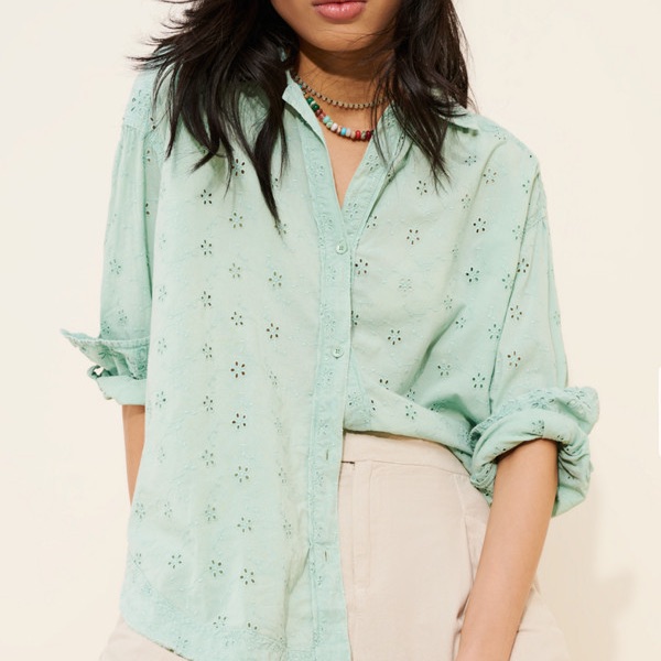 Nwot We The Free Light Green Eyelet Button-Down Shirt